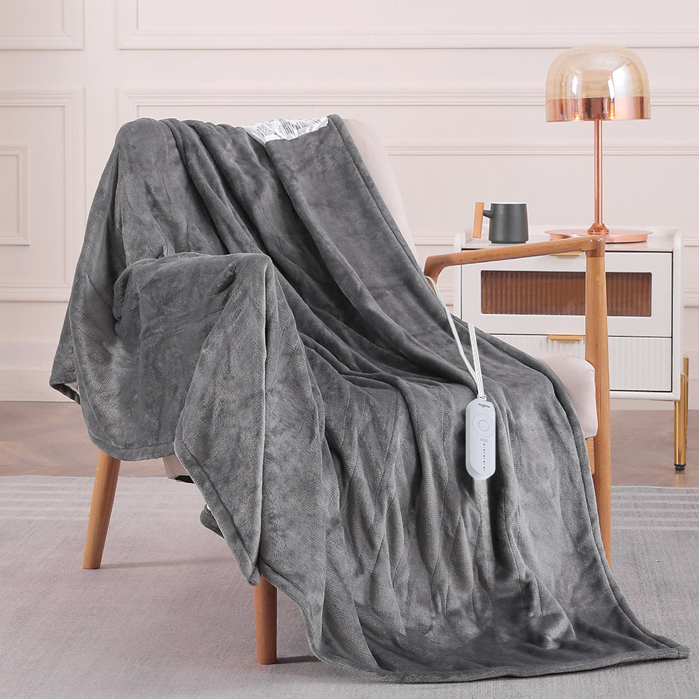 Flannel Electric Heated Throw Blanket – 50"x60", 3 Hours Timer Auto-Off, 5 Heating Levels