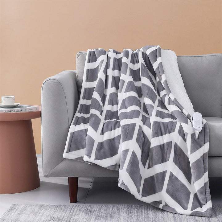Chevron Pattern Electric Heated Throw – 50"x60", 5 Heat Levels, 3 Hours Auto Off