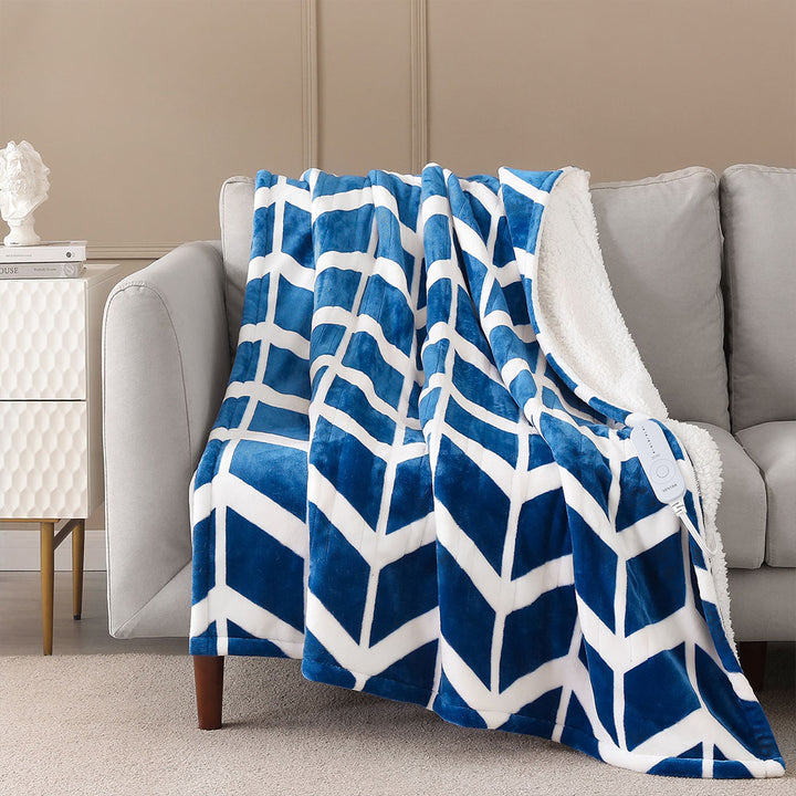 Chevron Pattern Electric Heated Throw – 50"x60", 5 Heat Levels, 3 Hours Auto Off