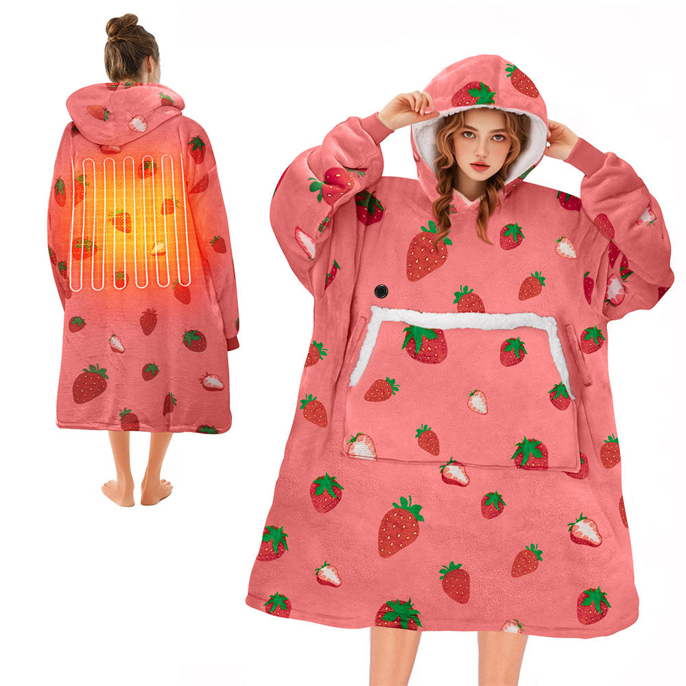 Strawberry Heated Wearable Blanket Hoodie | Homlyns