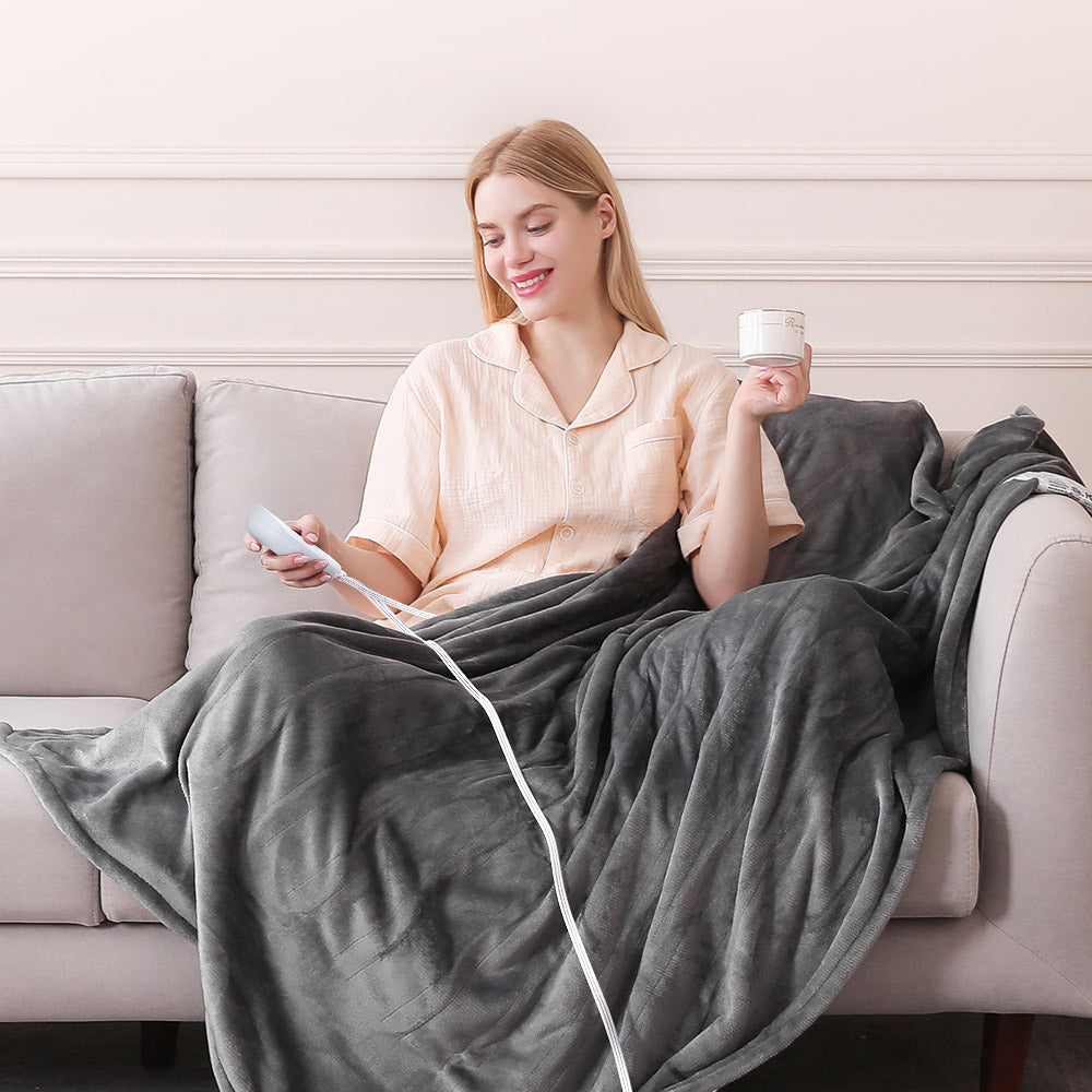 Flannel Electric Heated Throw Blanket – 50"x60", 3 Hours Timer Auto-Off, 5 Heating Levels