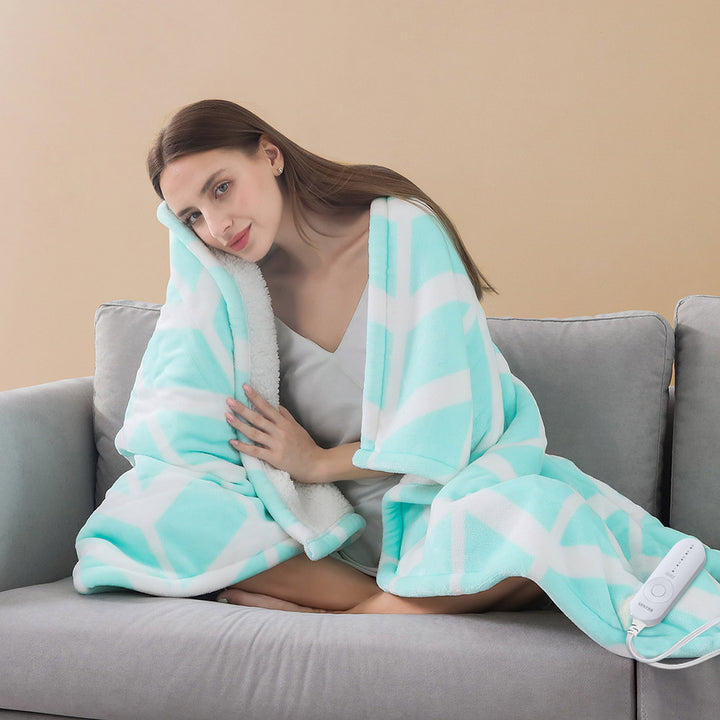 Chevron Pattern Electric Heated Throw – 50"x60", 5 Heat Levels, 3 Hours Auto Off