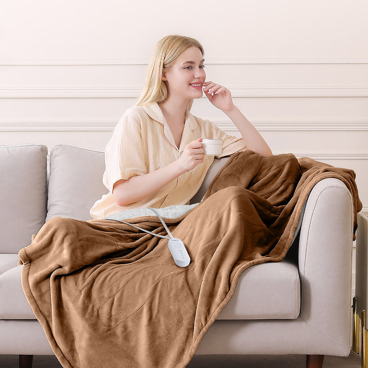 Flannel Electric Heated Throw Blanket – 50"x60", 3 Hours Timer Auto-Off, 5 Heating Levels
