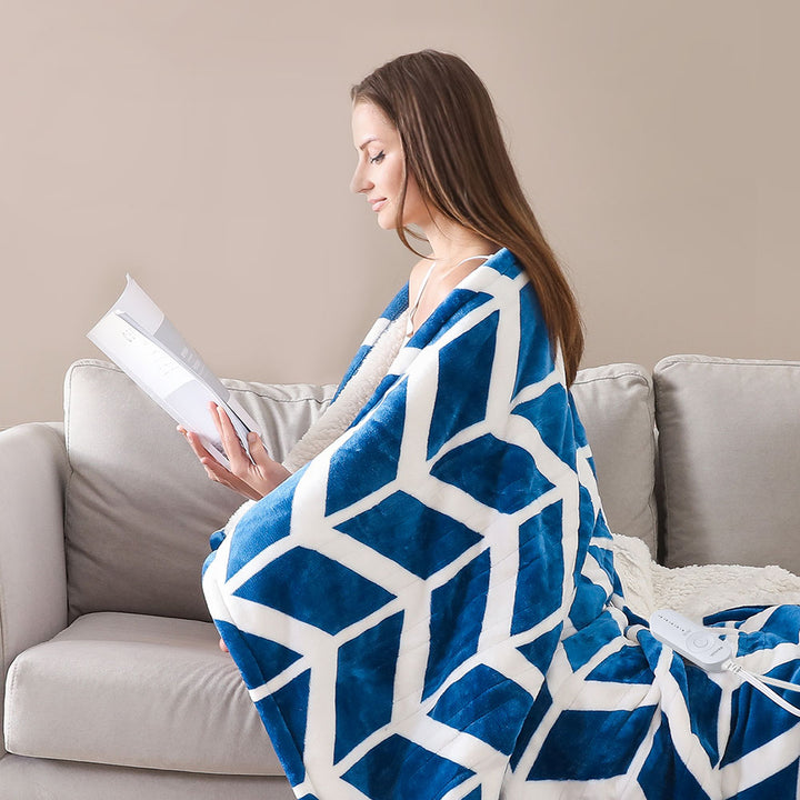 Chevron Pattern Electric Heated Throw – 50"x60", 5 Heat Levels, 3 Hours Auto Off