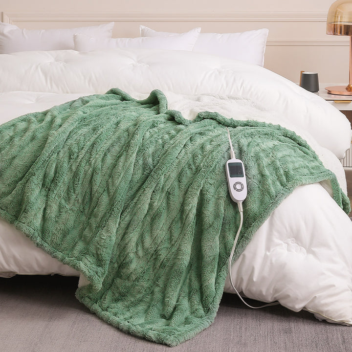 Faux Fur & Sherpa Electric Heated Throw Blanket - 50”x60”, 1-10hrs Timer Auto-Off, 10 Heating Levels