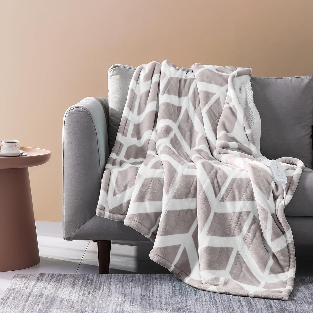 Chevron Pattern Electric Heated Throw – 50"x60", 5 Heat Levels, 3 Hours Auto Off