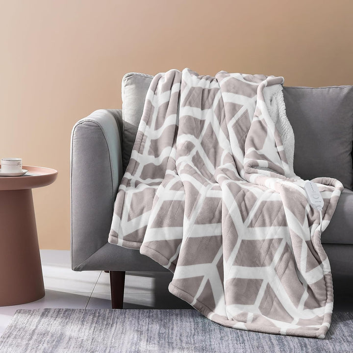 Chevron Pattern Electric Heated Throw – 50"x60", 5 Heat Levels, 3 Hours Auto Off