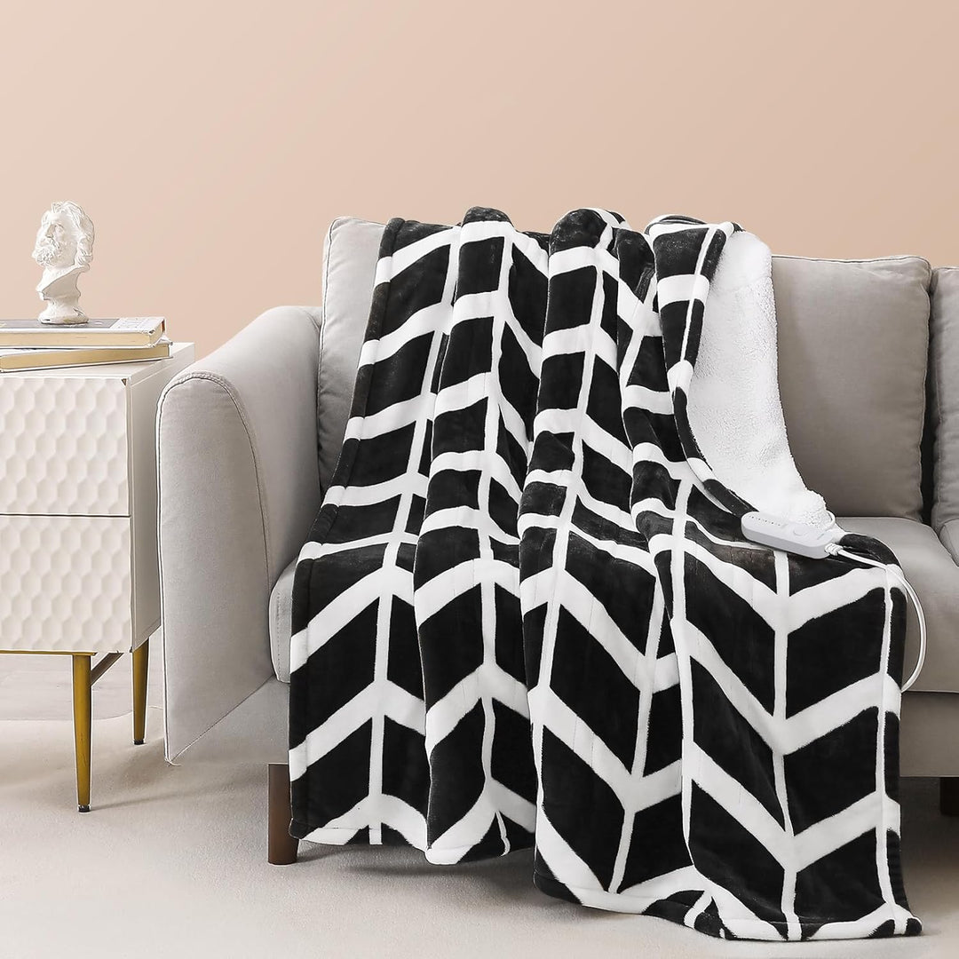 Chevron Pattern Electric Heated Throw – 50"x60", 5 Heat Levels, 3 Hours Auto Off
