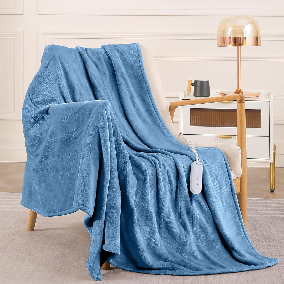 Flannel Electric Heated Throw Blanket – 50"x60", 3 Hours Timer Auto-Off, 5 Heating Levels