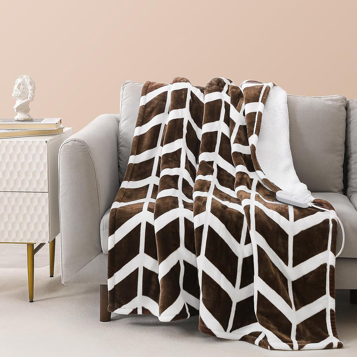 Chevron Pattern Electric Heated Throw – 50"x60", 5 Heat Levels, 3 Hours Auto Off