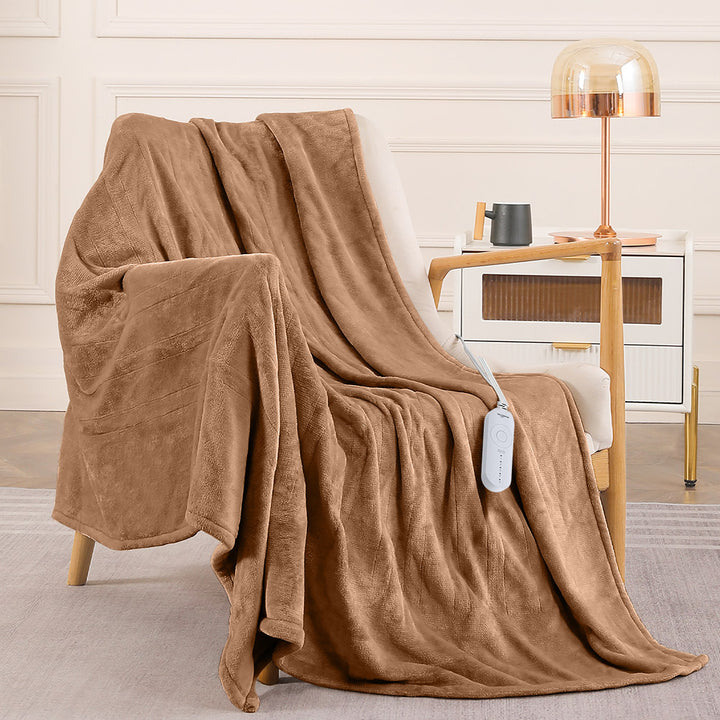 Flannel Electric Heated Throw Blanket - 50"x60", 3 Hours Timer Auto-Off, 4 Heating Levels