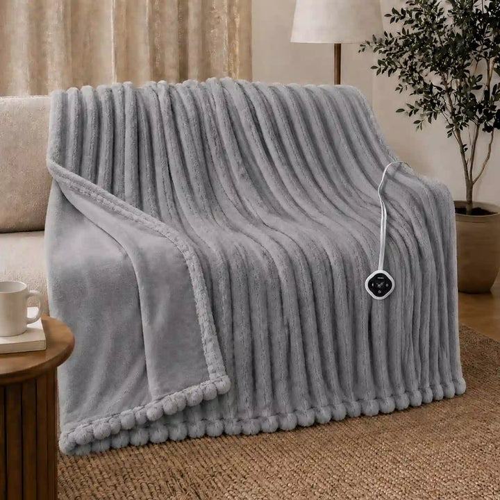 Ribbed Faux Fur Heated Bed Blanket