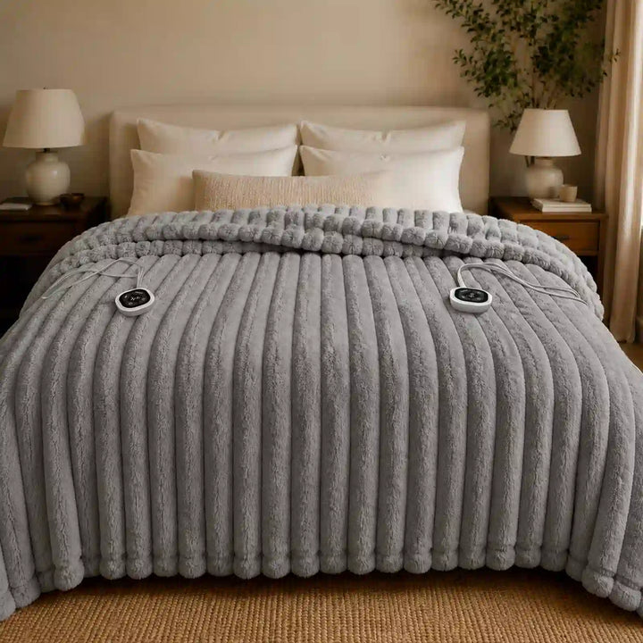 Ribbed Faux Fur Heated Bed Blanket