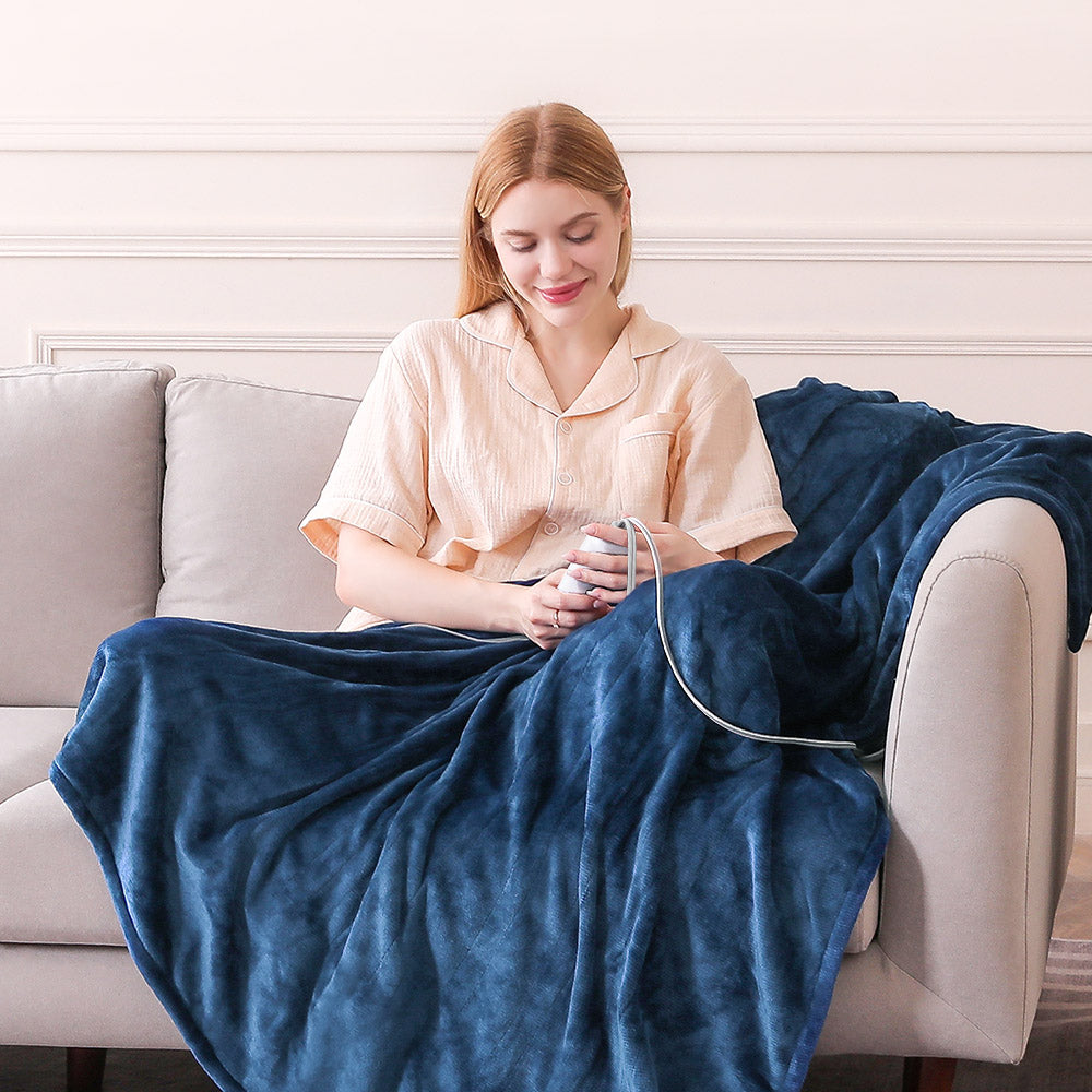 Flannel Electric Heated Throw Blanket - 50"x60", 3 Hours Timer Auto-Off, 4 Heating Levels