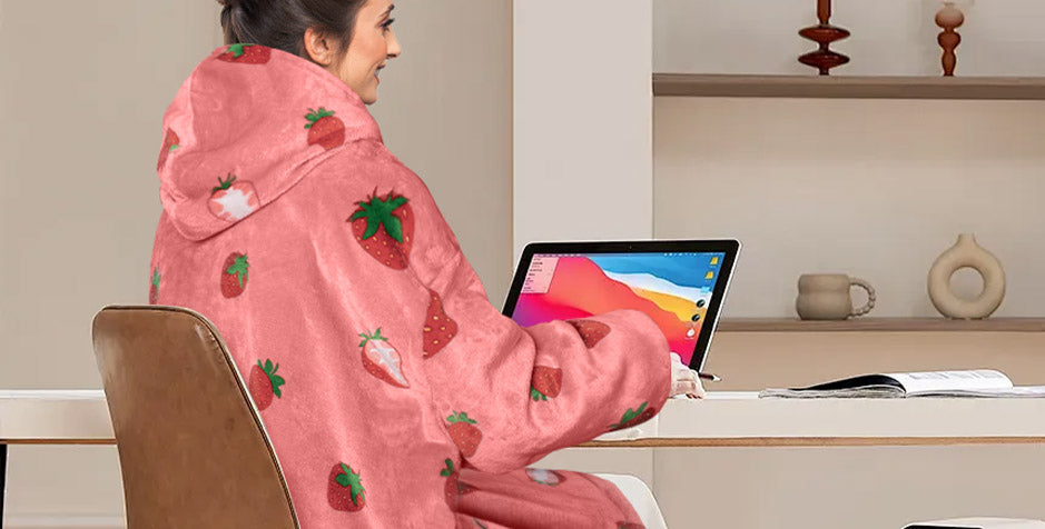 pink strawberry blanket hoodie for home office