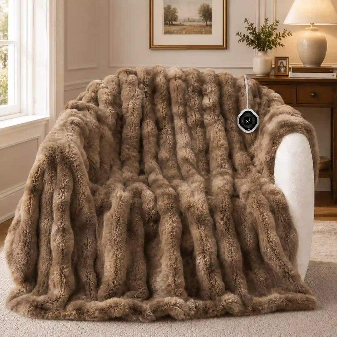 Tie-Dye Faux Fur Bubble Heated Bed Blanket