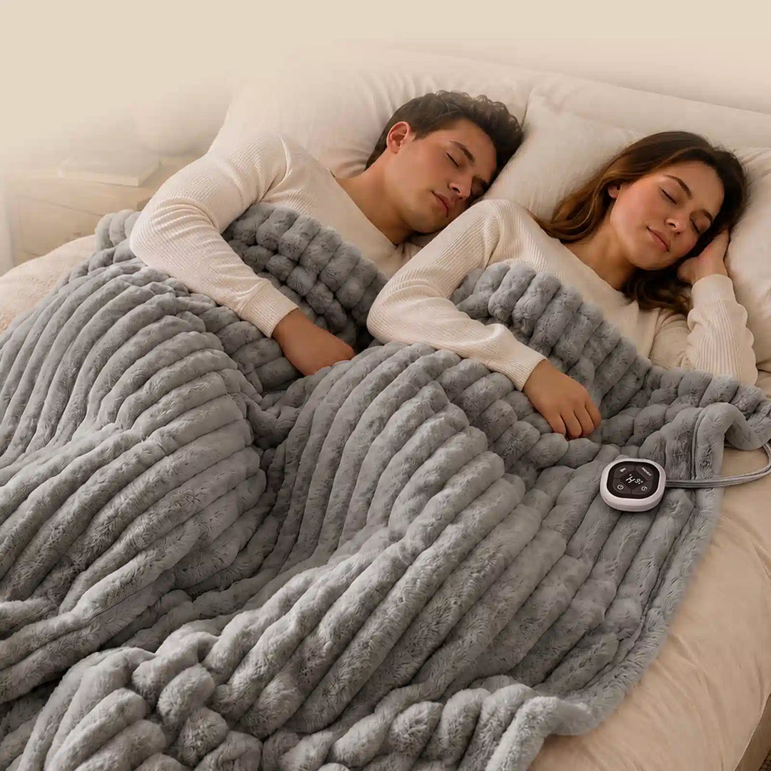 Ribbed Faux Fur Heated Bed Blanket