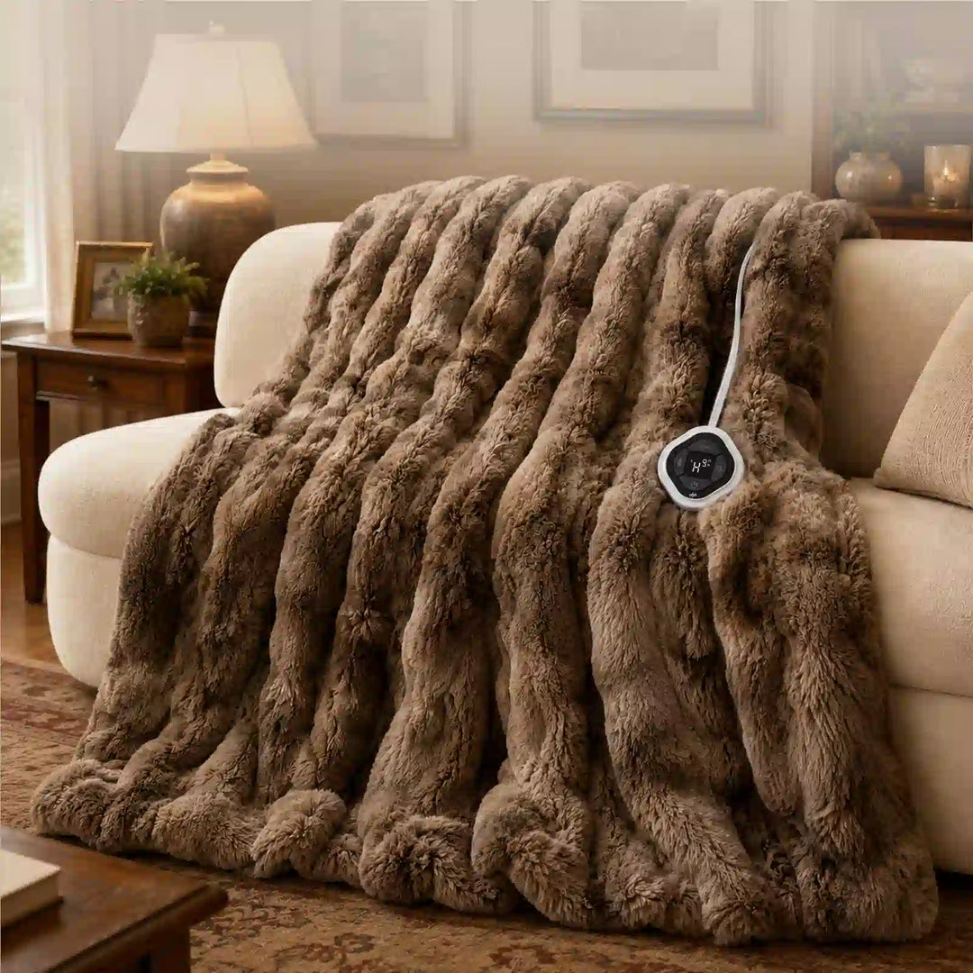 Tie-Dye Faux Fur Bubble Heated Bed Blanket