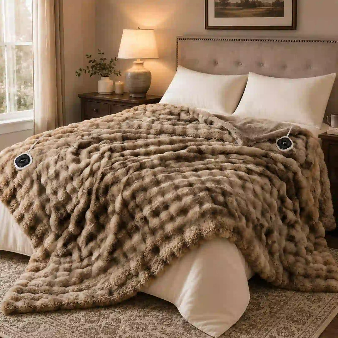 Tie-Dye Faux Fur Bubble Heated Bed Blanket