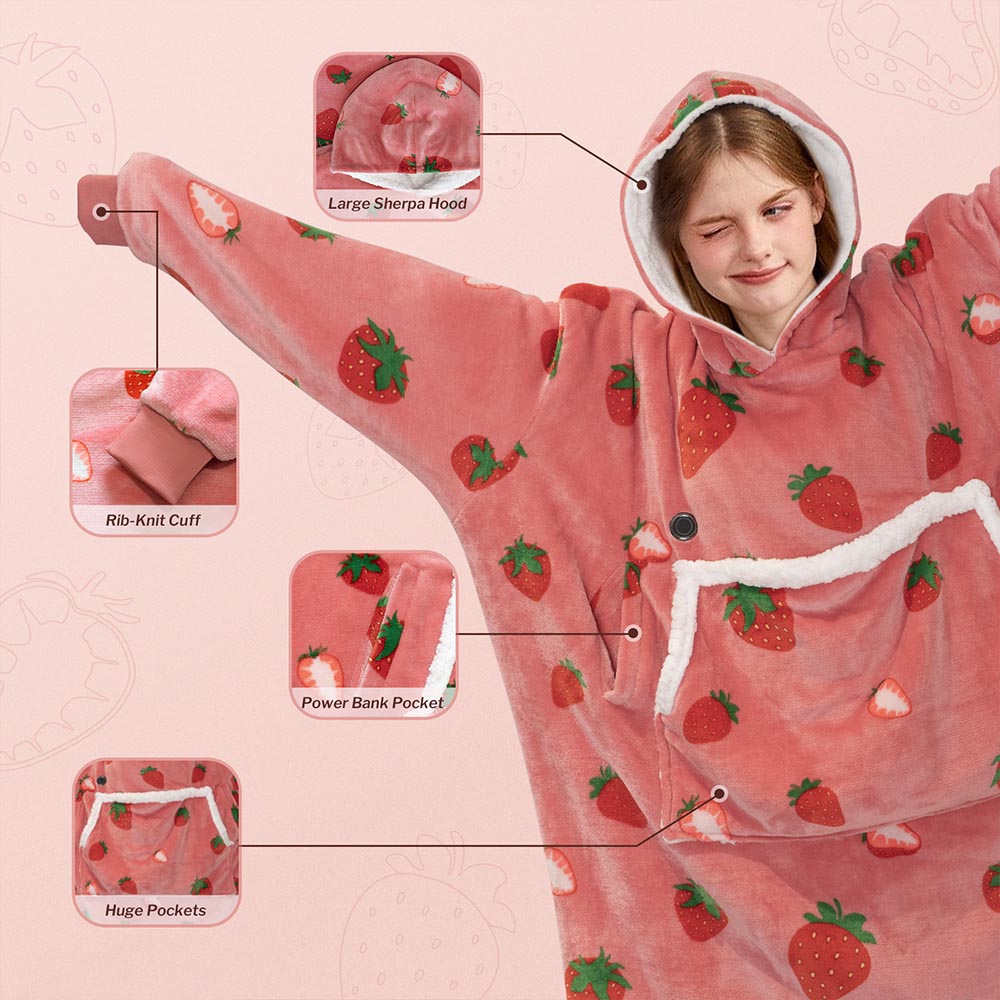 Strawberry Heated Wearable Blanket Hoodie | Homlyns
