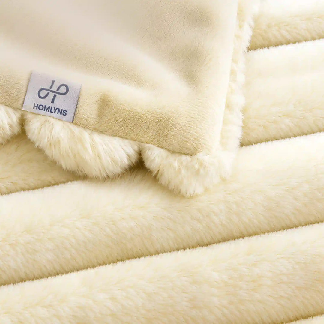 Ribbed Faux Fur Throw Blanket for Couch, Non-Heated