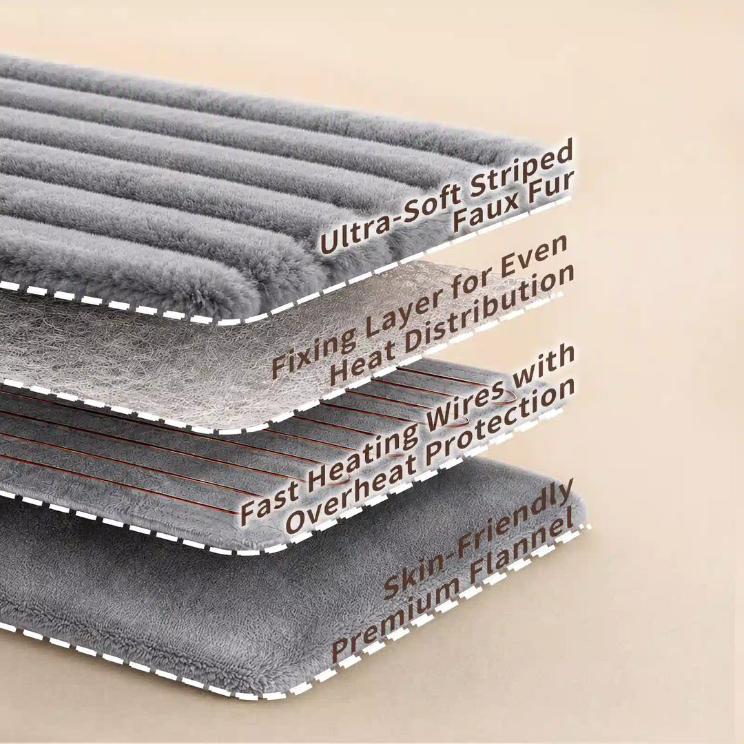 Grey Faux Fur Heated Throw Blanket