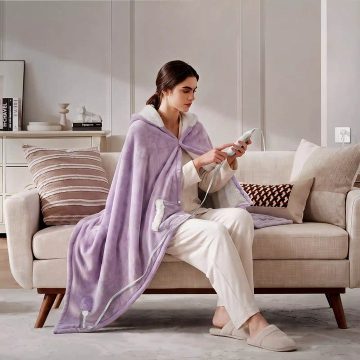 Wearable Heated Blanket Wrap with Hood