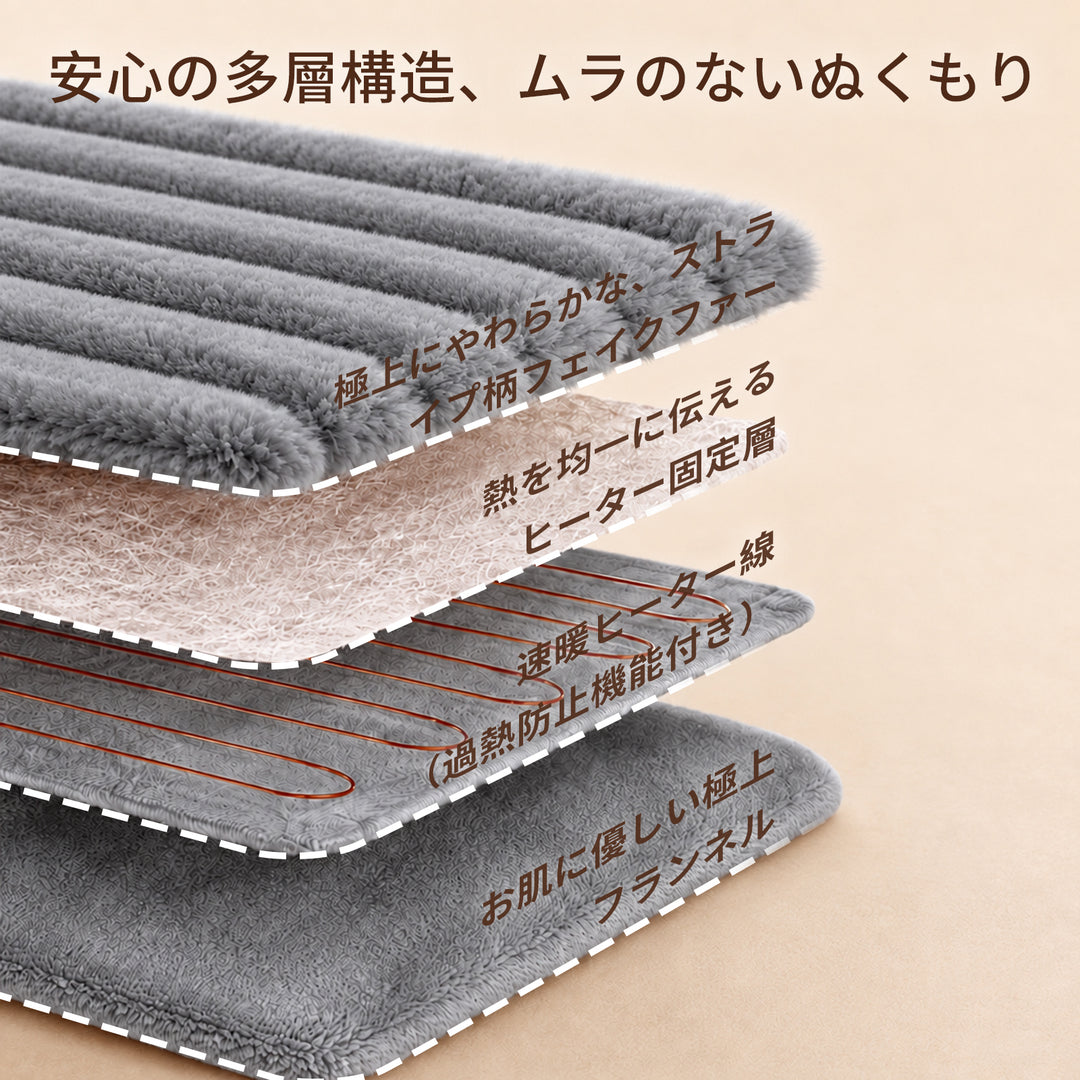 700g厚手 電気毛布 掛け敷き兼用｜フェイクファー×フランネル｜9段階温度調節