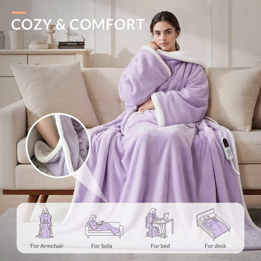 Wearable Heated Blanket Wrap with Hood