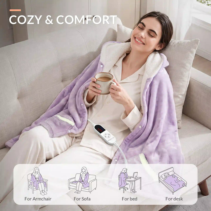 Wearable Heated Blanket Wrap with Hood