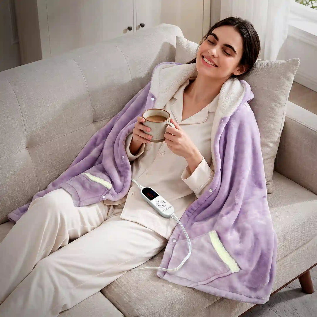 Wearable Heated Blanket Wrap with Hood