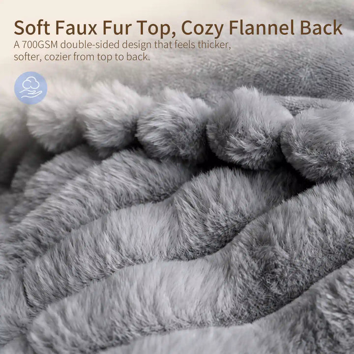 Grey Faux Fur Heated Throw Blanket