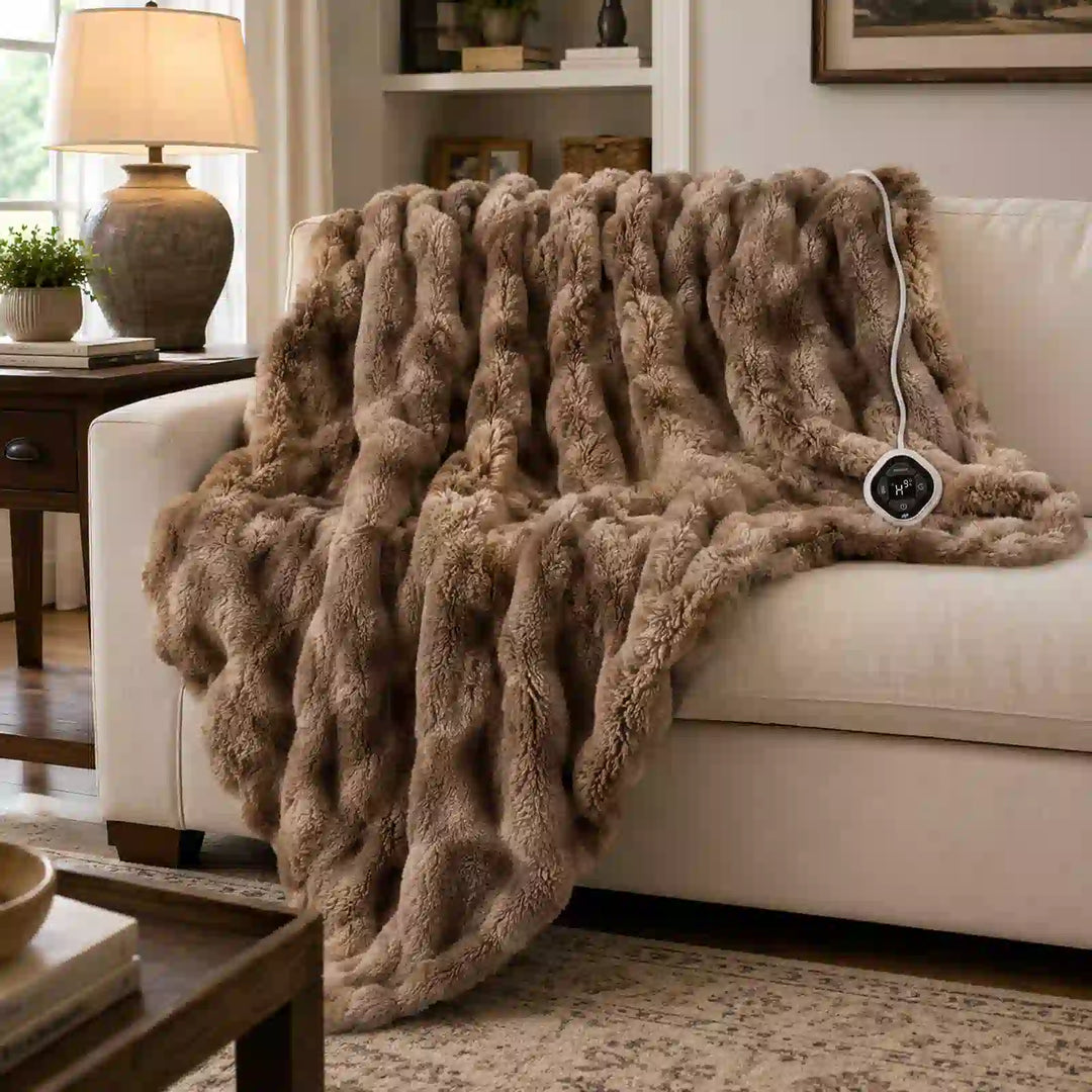 Tie-Dye Faux Fur Bubble Heated Bed Blanket