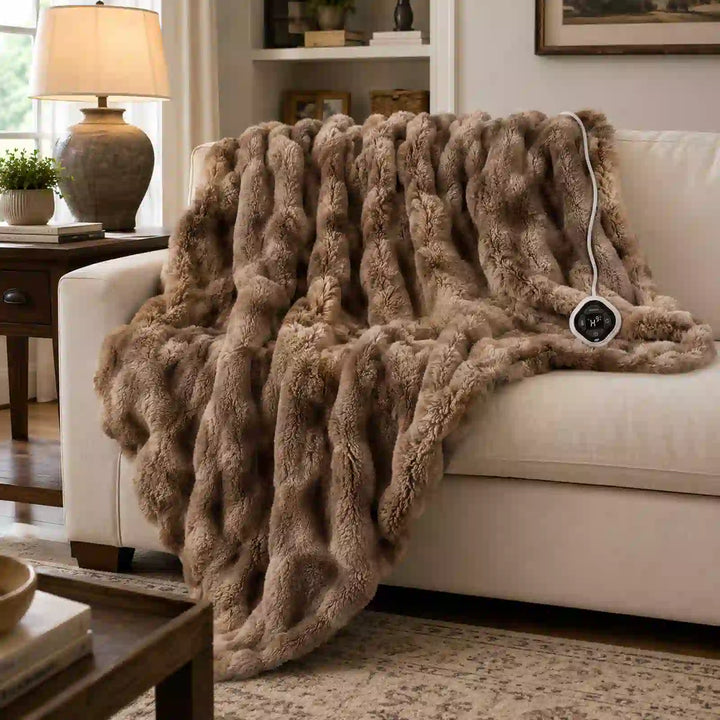 Tie-Dye Faux Fur Bubble Heated Bed Blanket