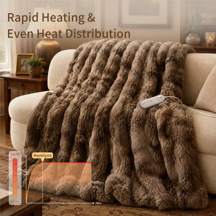 Tie-Dye Brown Faux Fur Heated Throw Blanket
