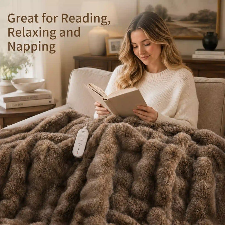 Tie-Dye Brown Faux Fur Heated Throw Blanket