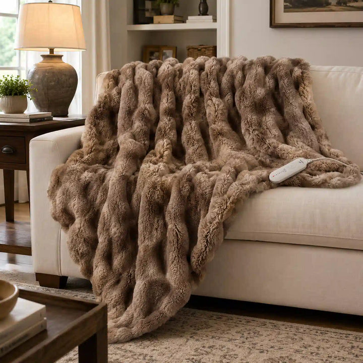 Tie-Dye Brown Faux Fur Heated Throw Blanket