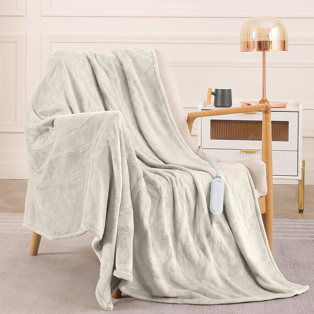 Flannel Electric Heated Throw Blanket - 50"x60", 3 Hours Timer Auto-Off, 5 Heating Levels