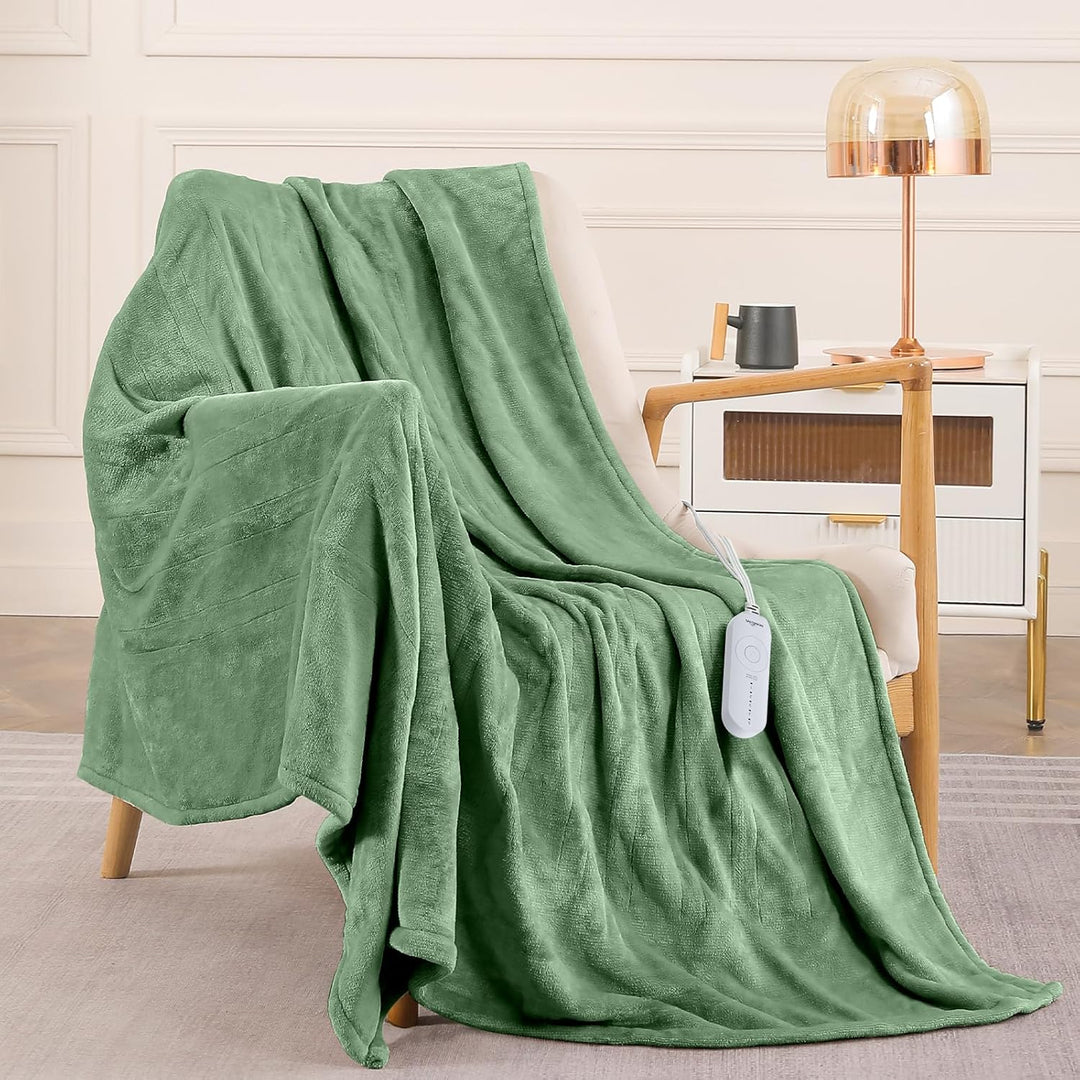 Flannel Electric Heated Throw Blanket - 50"x60", 3 Hours Timer Auto-Off, 5 Heating Levels