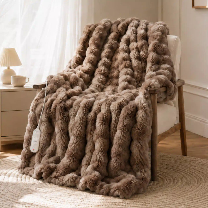 Tie-Dye Brown Faux Fur Heated Throw Blanket