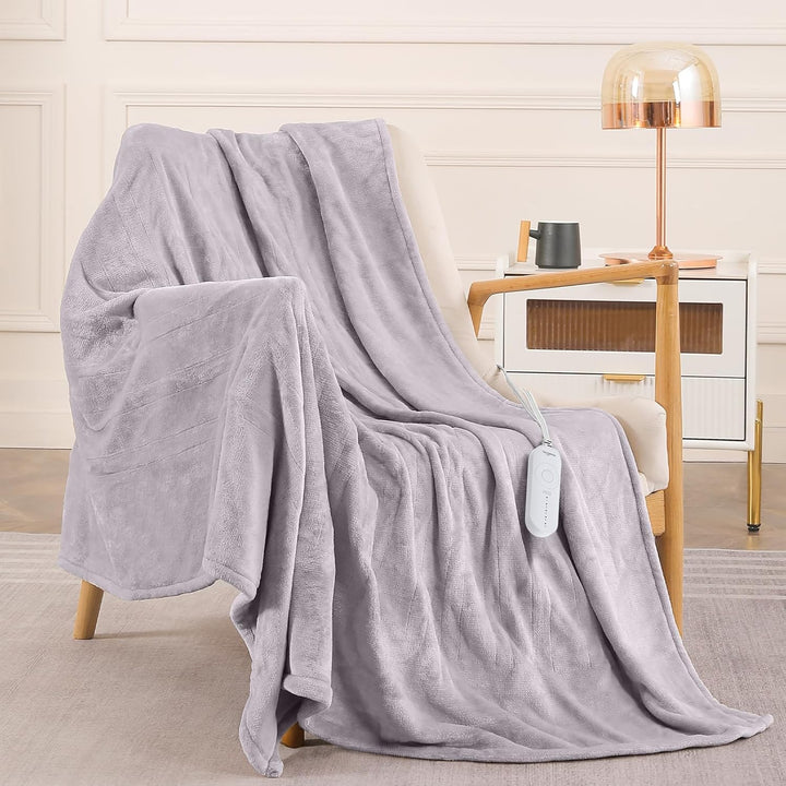 Flannel Electric Heated Throw Blanket - 50"x60", 3 Hours Timer Auto-Off, 5 Heating Levels